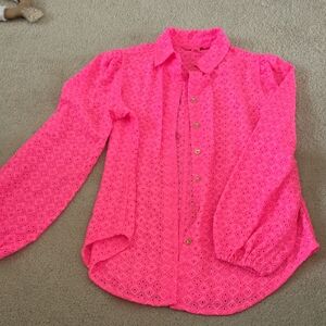Lilly Pulitzer Pink Eyelet Blouse, Women's Size Small